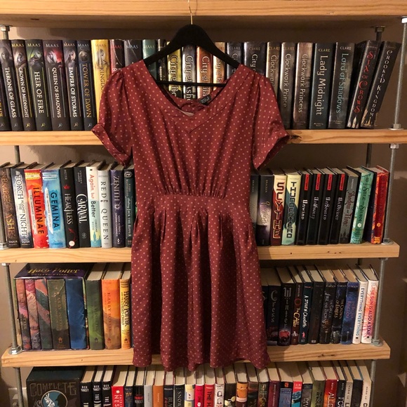 Very J Dresses & Skirts - Red and Gold Polka Dot Fit and Flare Dress Size L